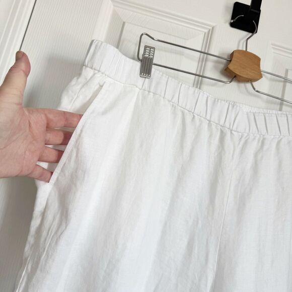 NEW Eileen Fisher 100% Organic Linen Wide Leg Pants in White Full Length 1X - Picture 6 of 11